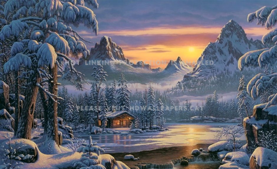 Зимний пейзаж с домиком