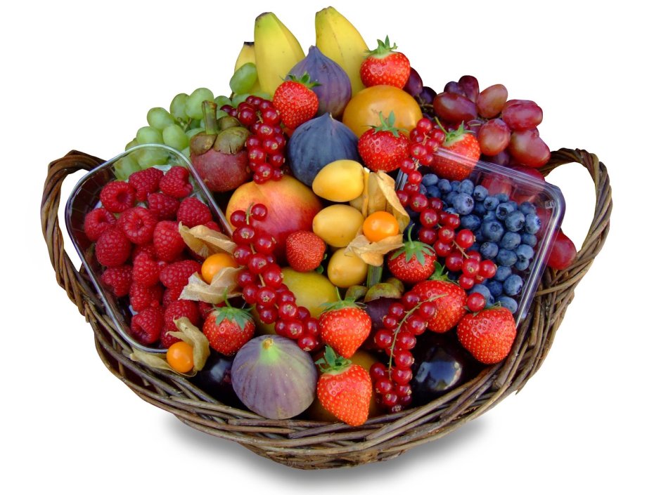 Корзина с фруктами и едой