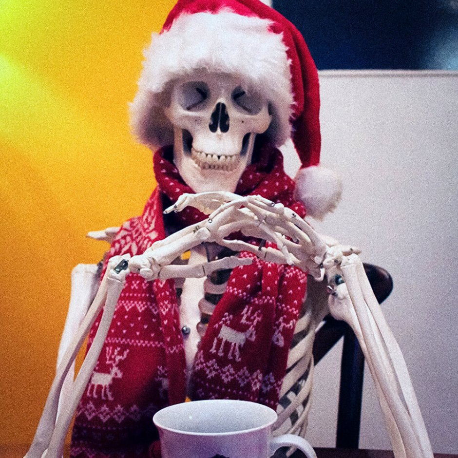 Скелет в новогодней шапке