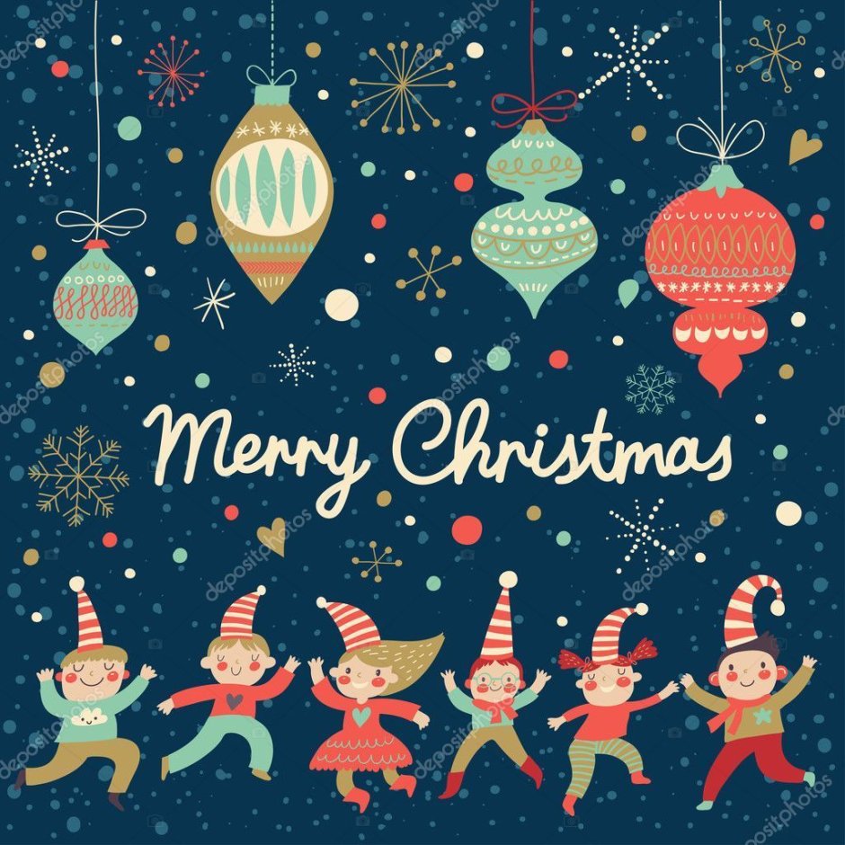 Дизайнерская открытка с Рождеством Merry Christmas