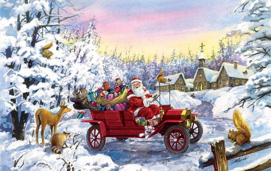 Дед Мороз на кабриолете