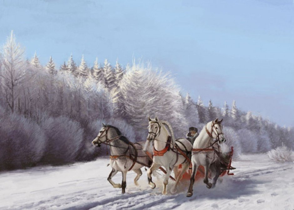 Дед Мороз в упряжке с лошадьми