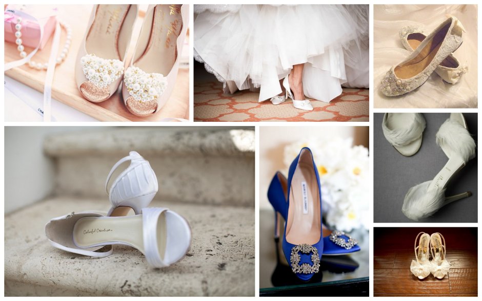 Белые туфли невесты на небольшой платформе