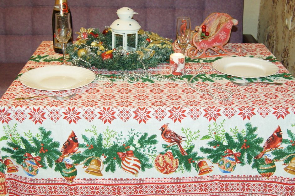 Новогодняя скатерть рогожка Ивановский текстиль