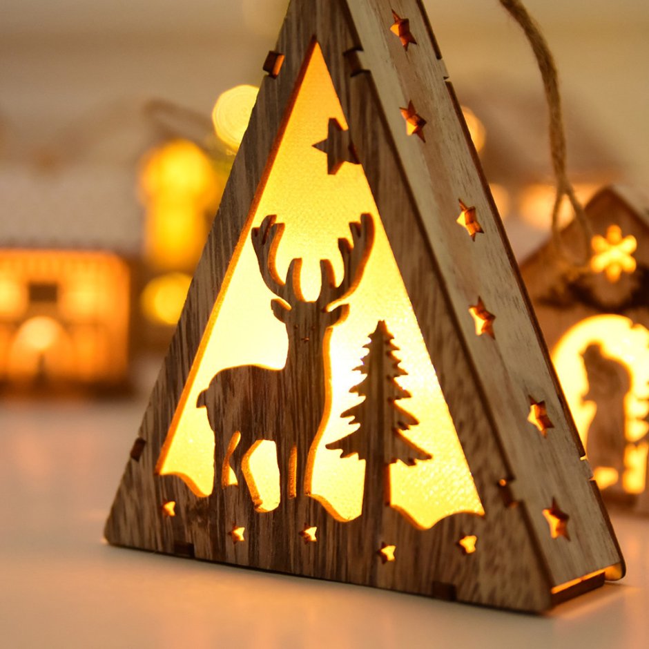 Деревянный светильник новогодний