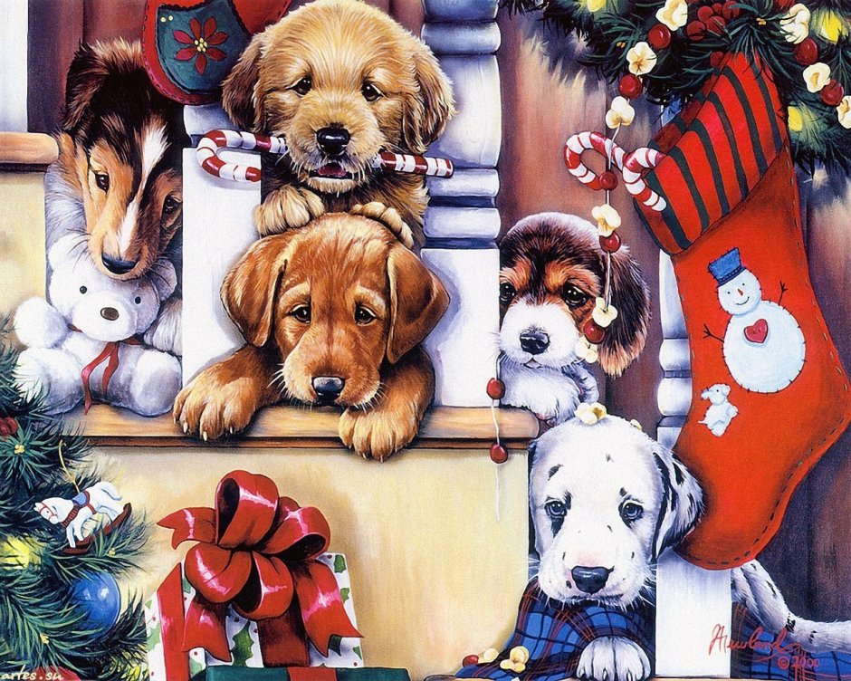 Новогодние постеры собака