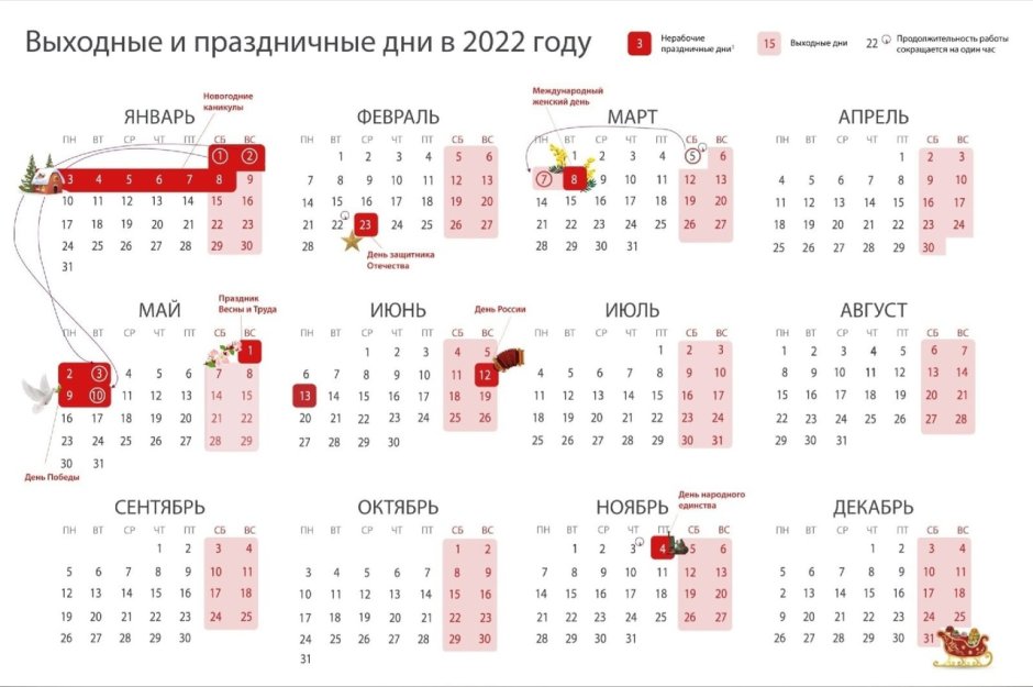 Праздничные дни в 2022 году в России календарь