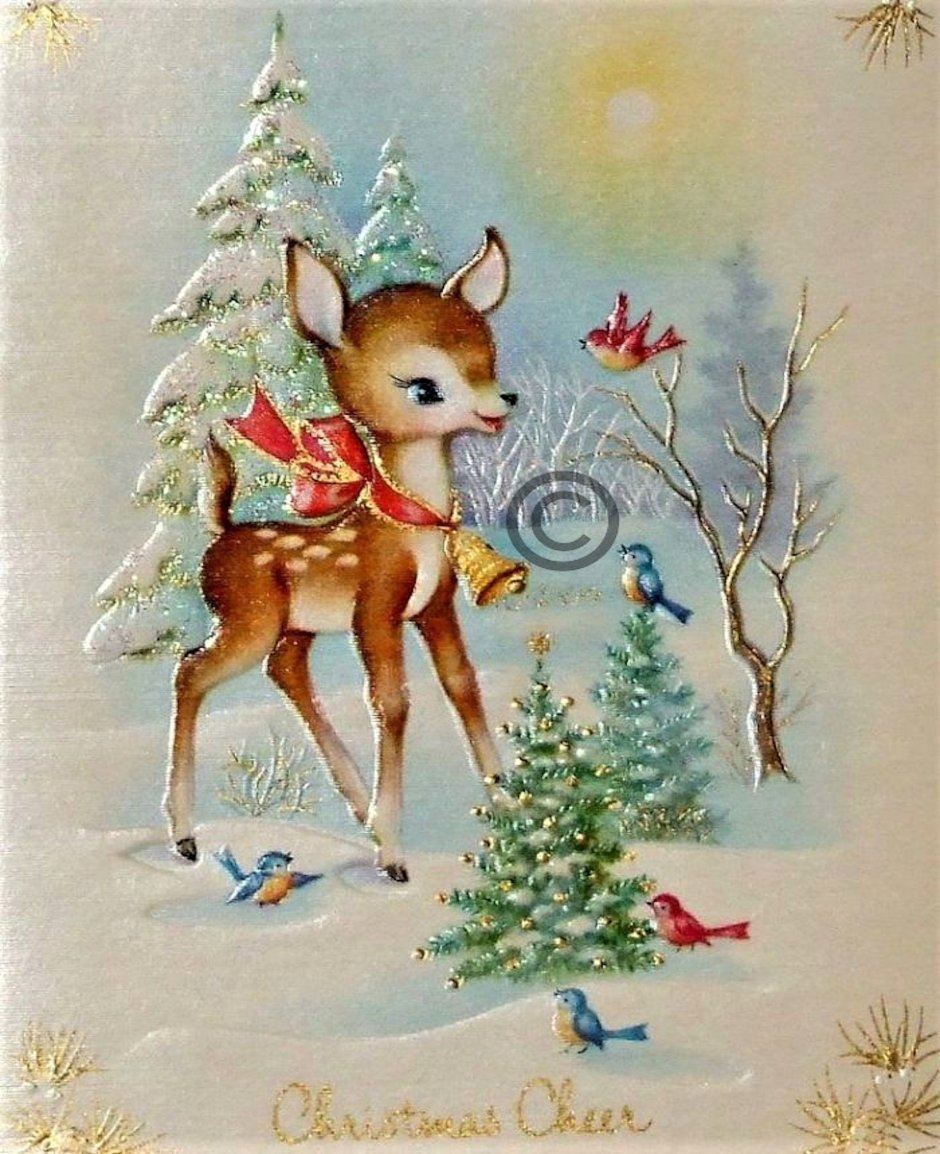 Новогодние открытки с оленятами