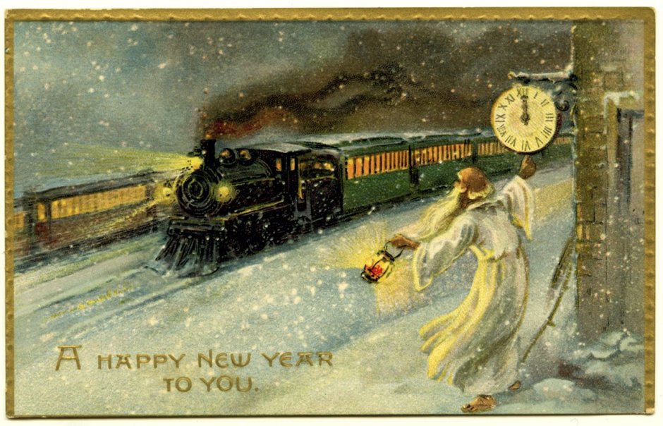 Новогодняя открытка с поездом