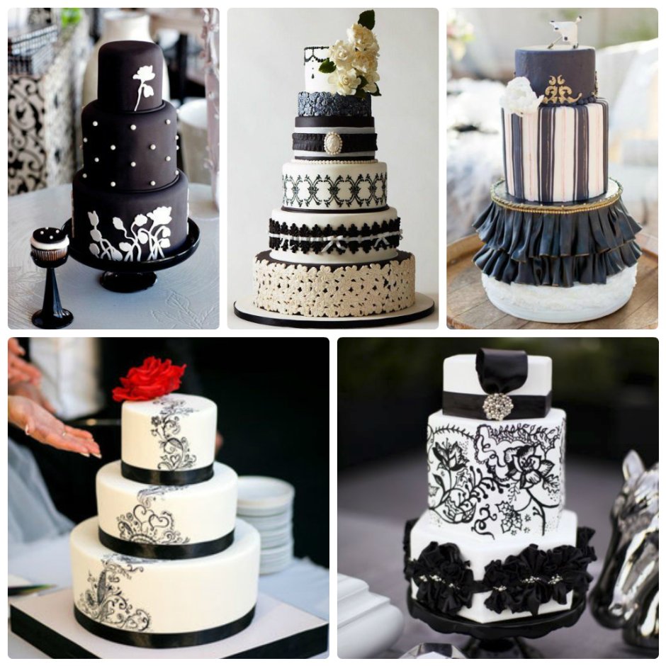 Черно белый торт на свадьбу