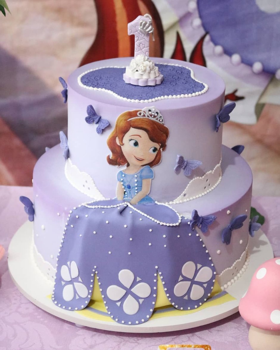 Торт для девочки фиолетовый с принцессами