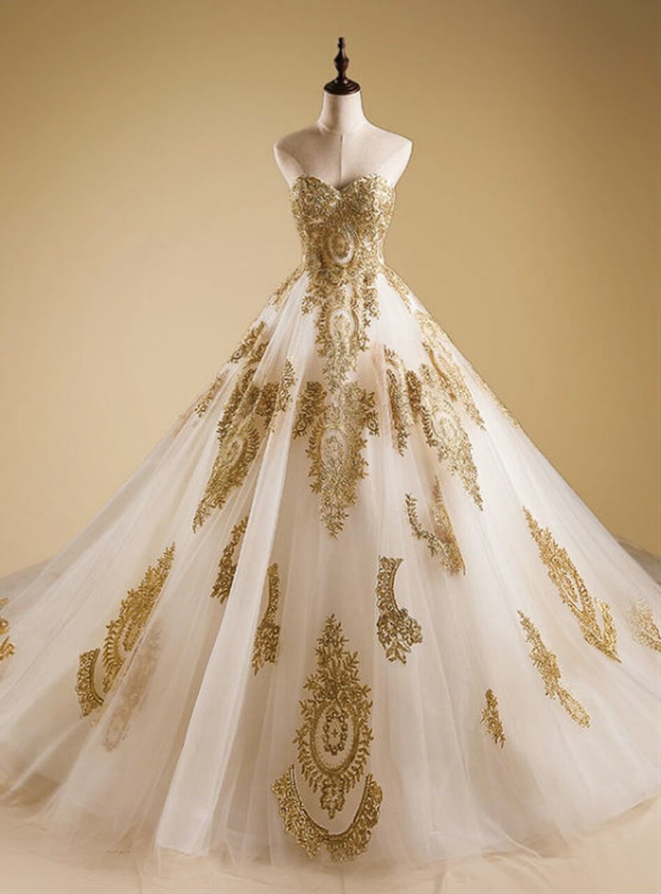 Золотистое свадебное платье