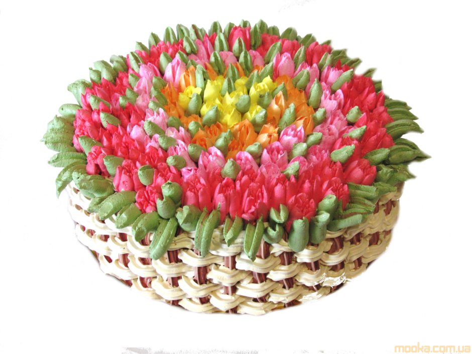 Торт корзинка с тюльпанами