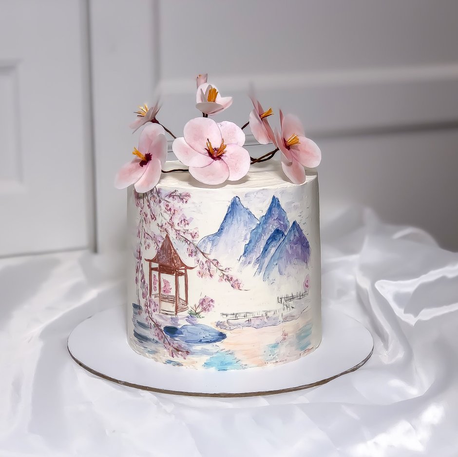 Торт квадратный с цветами и вафельным забором