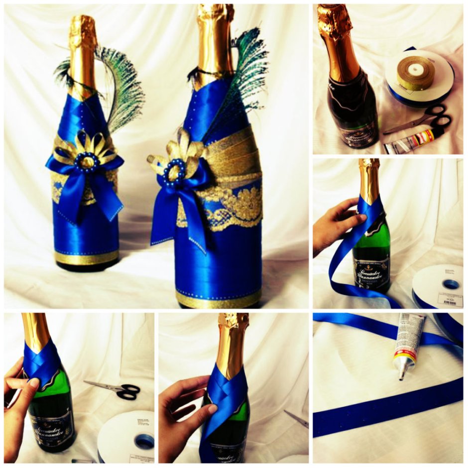 Украсить бутылку шампанского