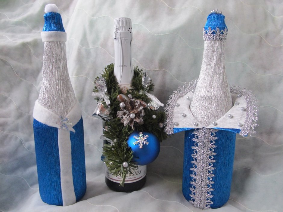 Украшение бутылки шампанского дед Мороз