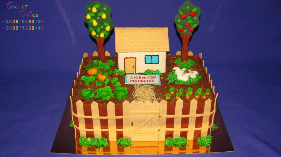 Торт с домом и огородом