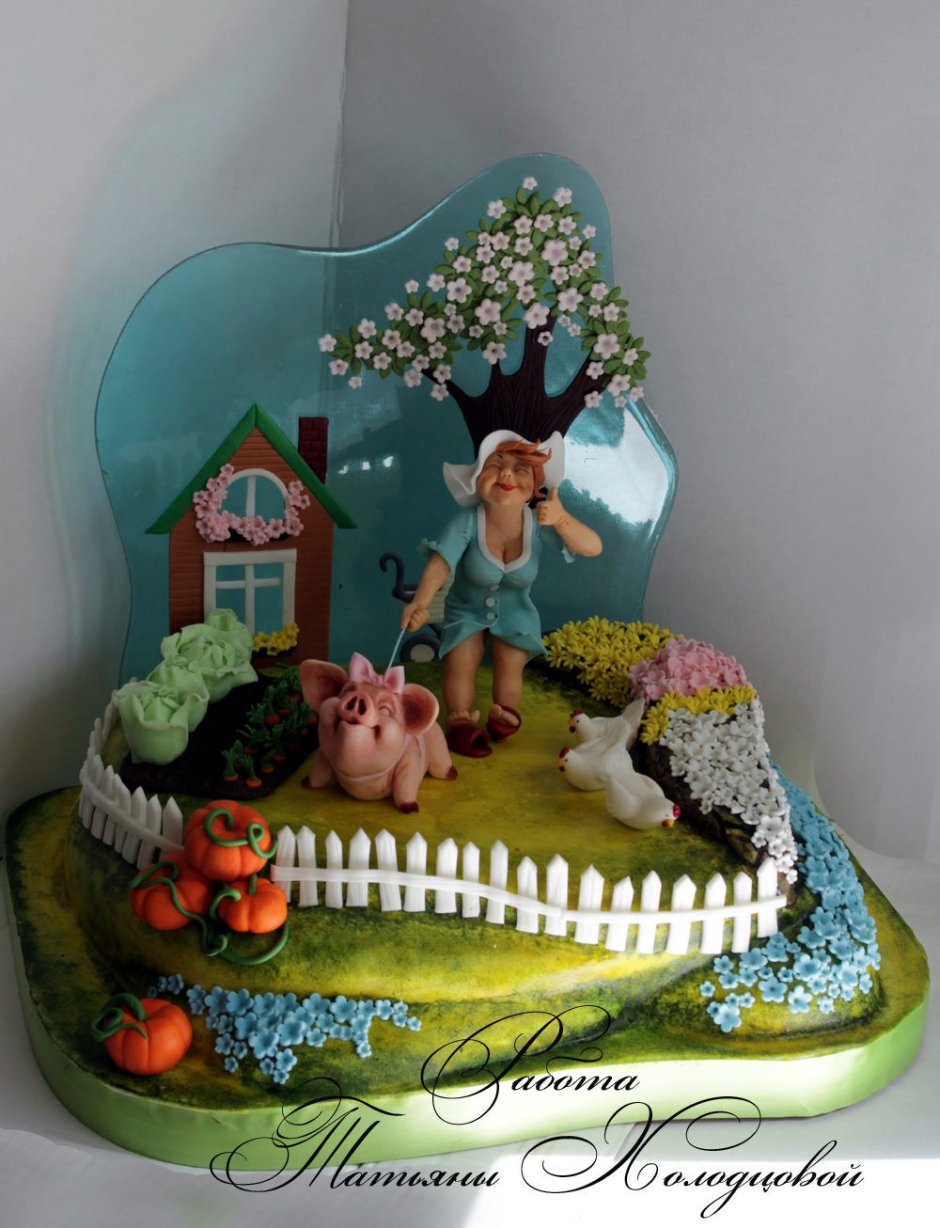 Торт с деревенским домиком
