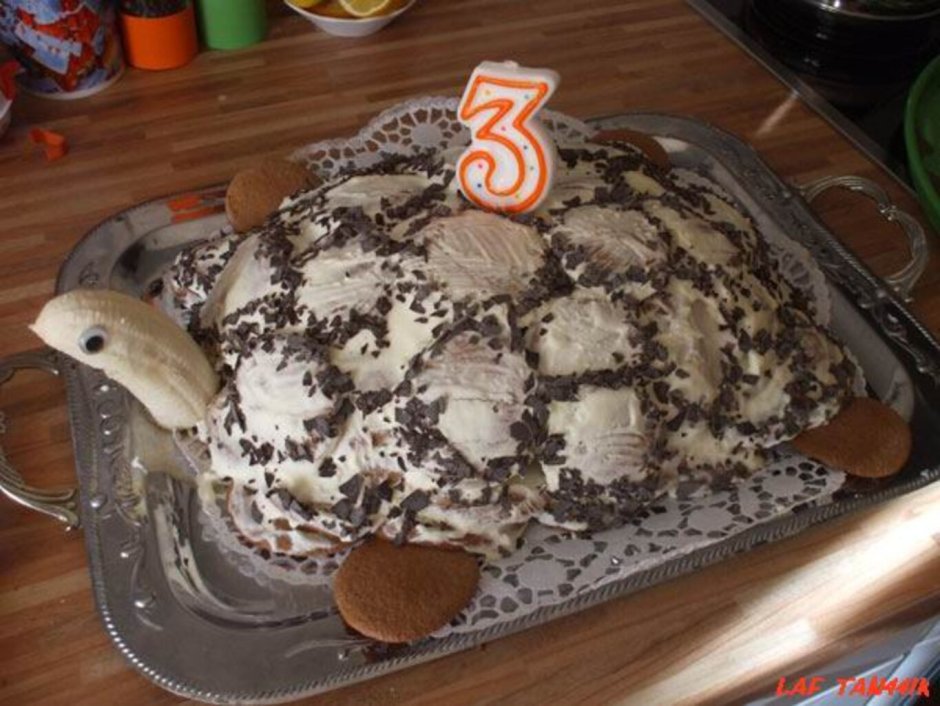 Торт черепаха со сметанным кремом и шоколадной глазурью