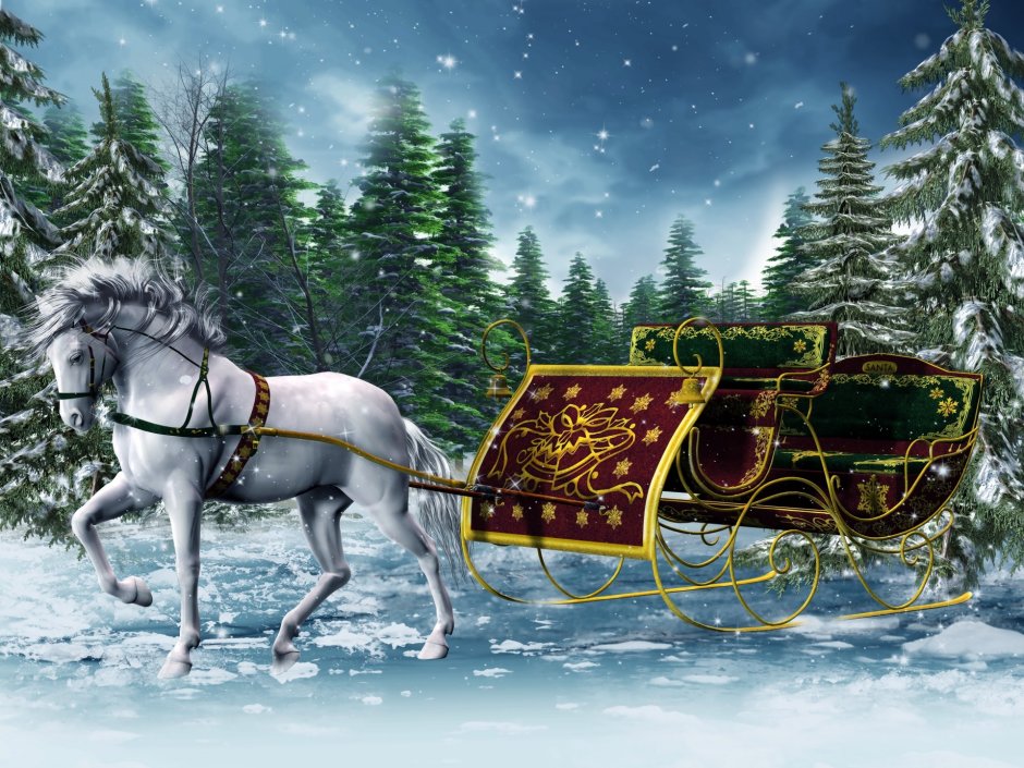 Дед Мороз на тройке лошадей Великий Устюг