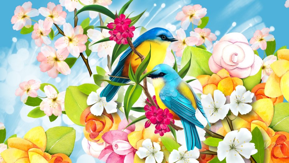 Весенние цветы и птицы
