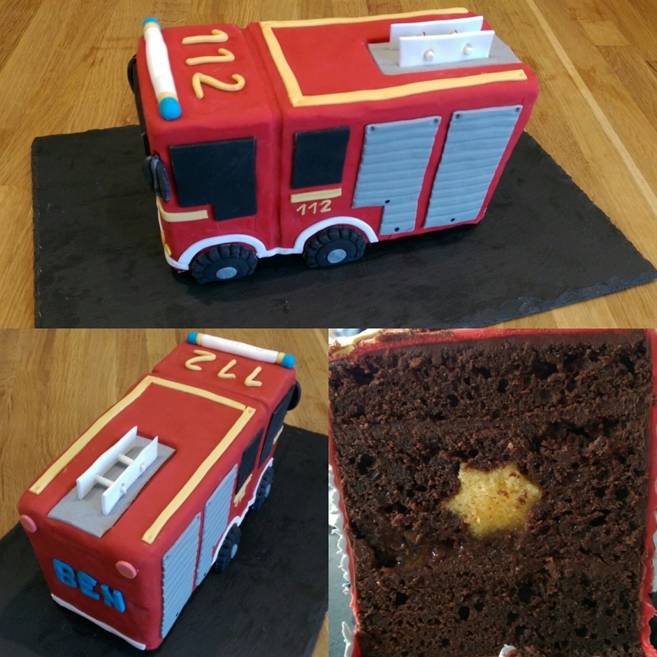 Торт в виде пожарной машины для ребенка