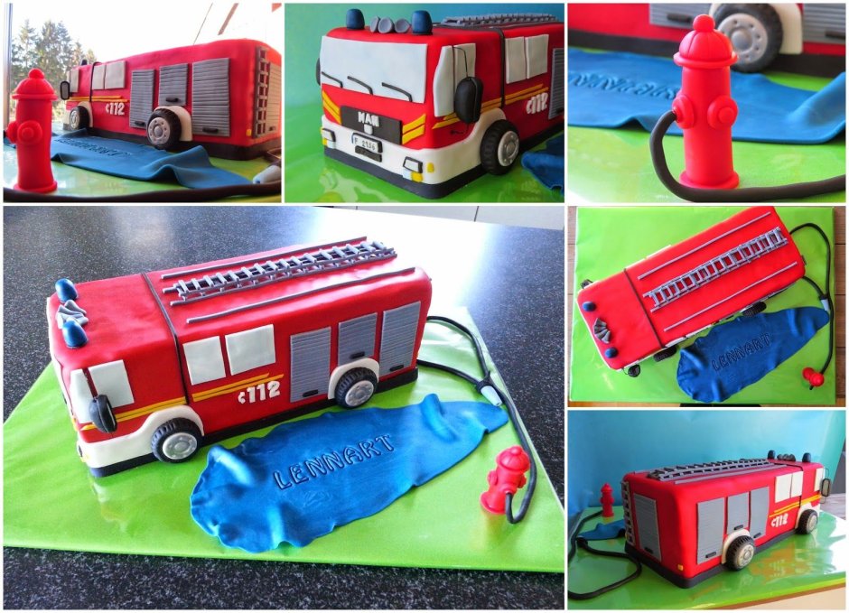 Торт пожарная машина из мастики