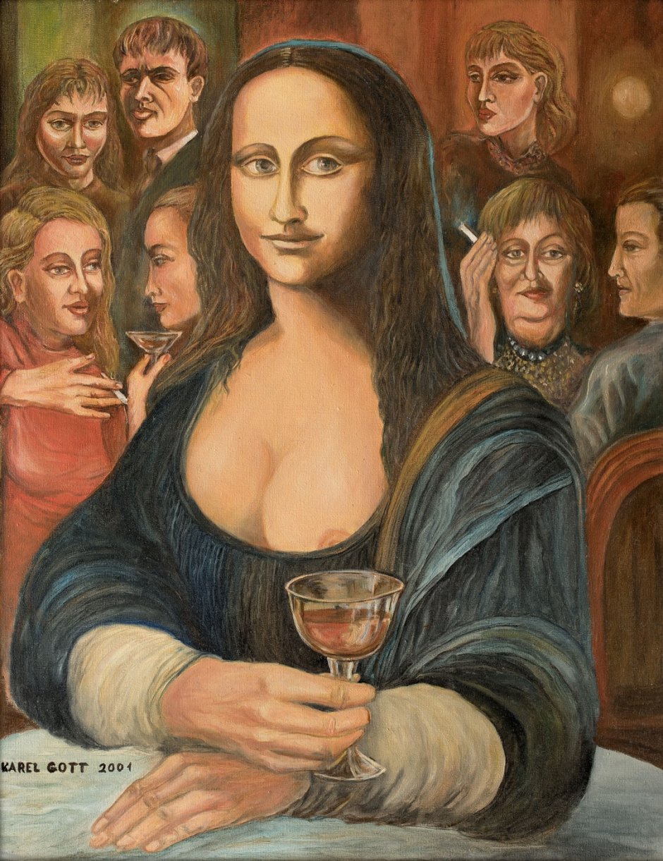 Мона Лиза с бокалом вина и патчами