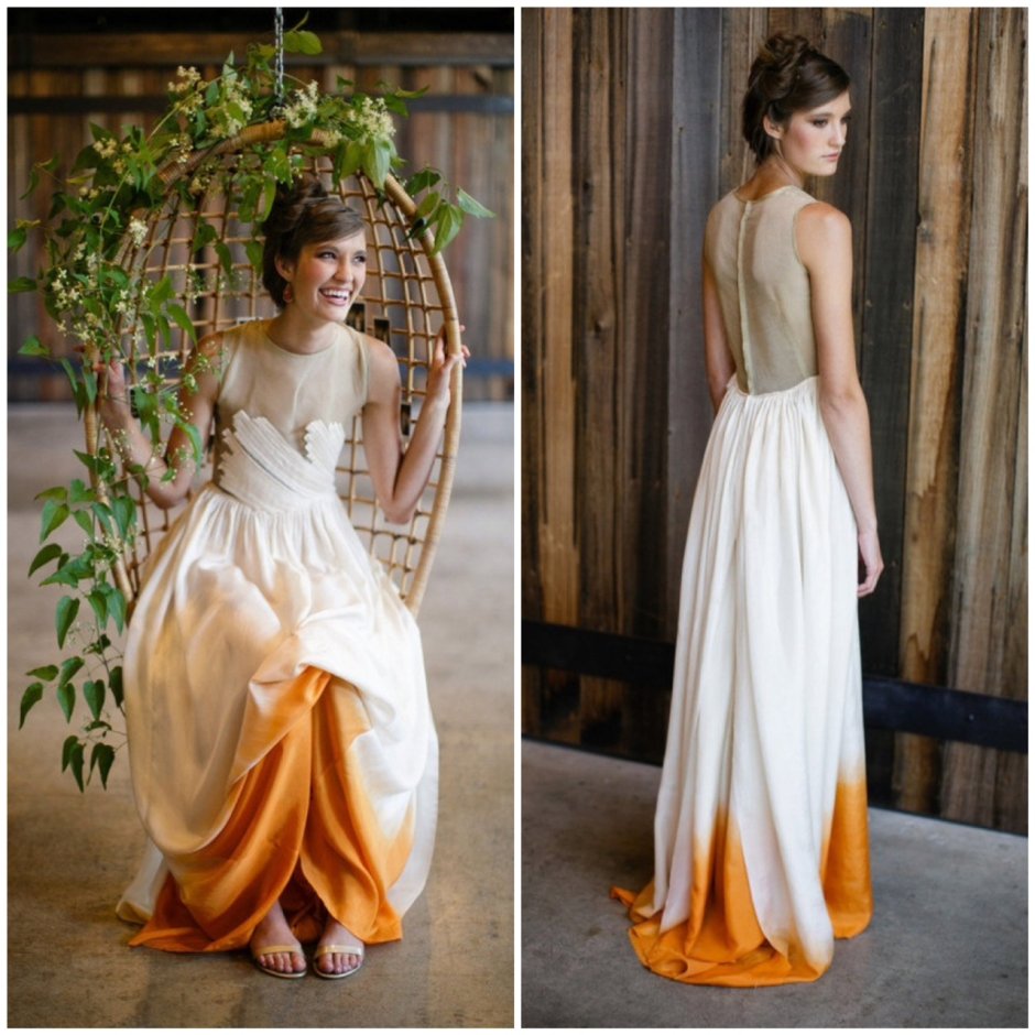 Свадебное платье белое с оранжевым
