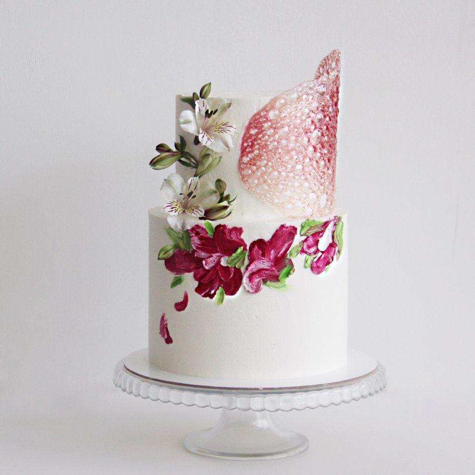 Декор торта цветы мазками