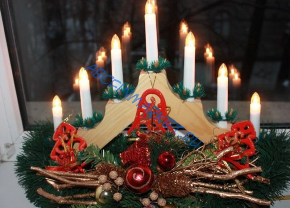 Горка Рождественская дерев. 7 Свечей, 220v, т/бел., 859327