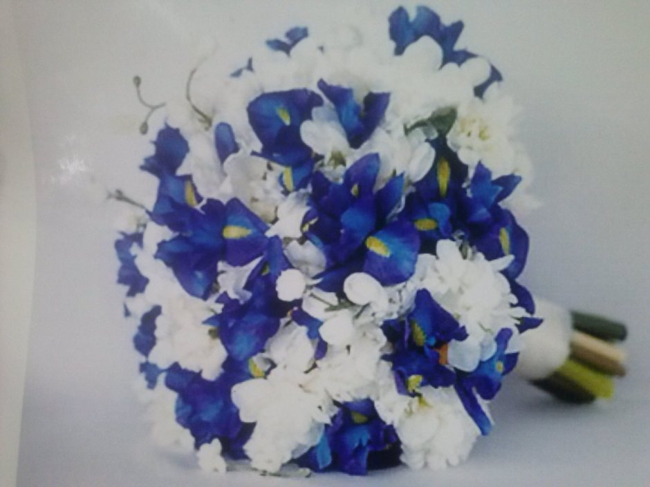 Букет невесты бело синий с ирисами