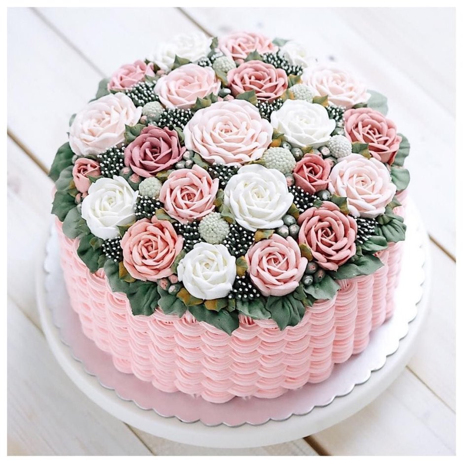 Торт без мастики с цветами