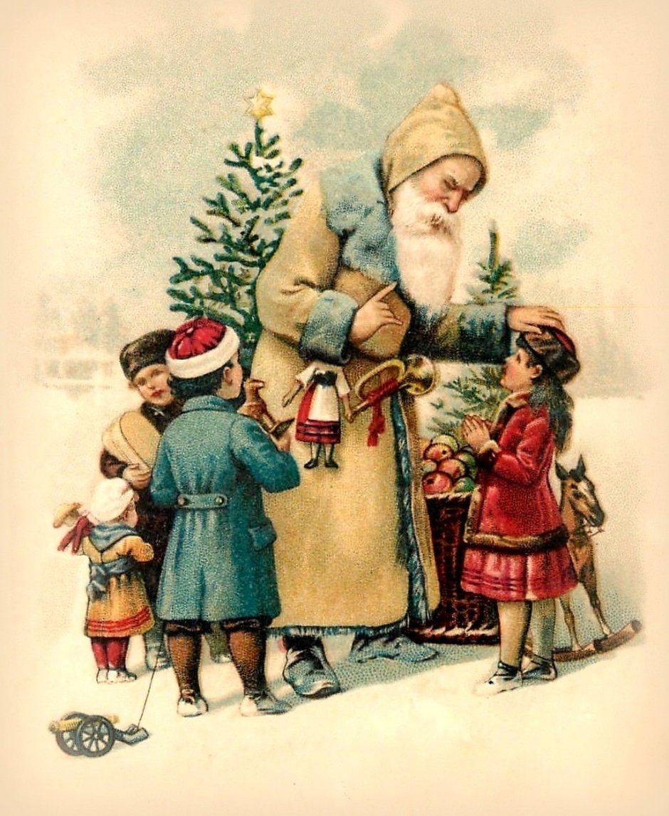 Рождественские сюжеты на старых открытках