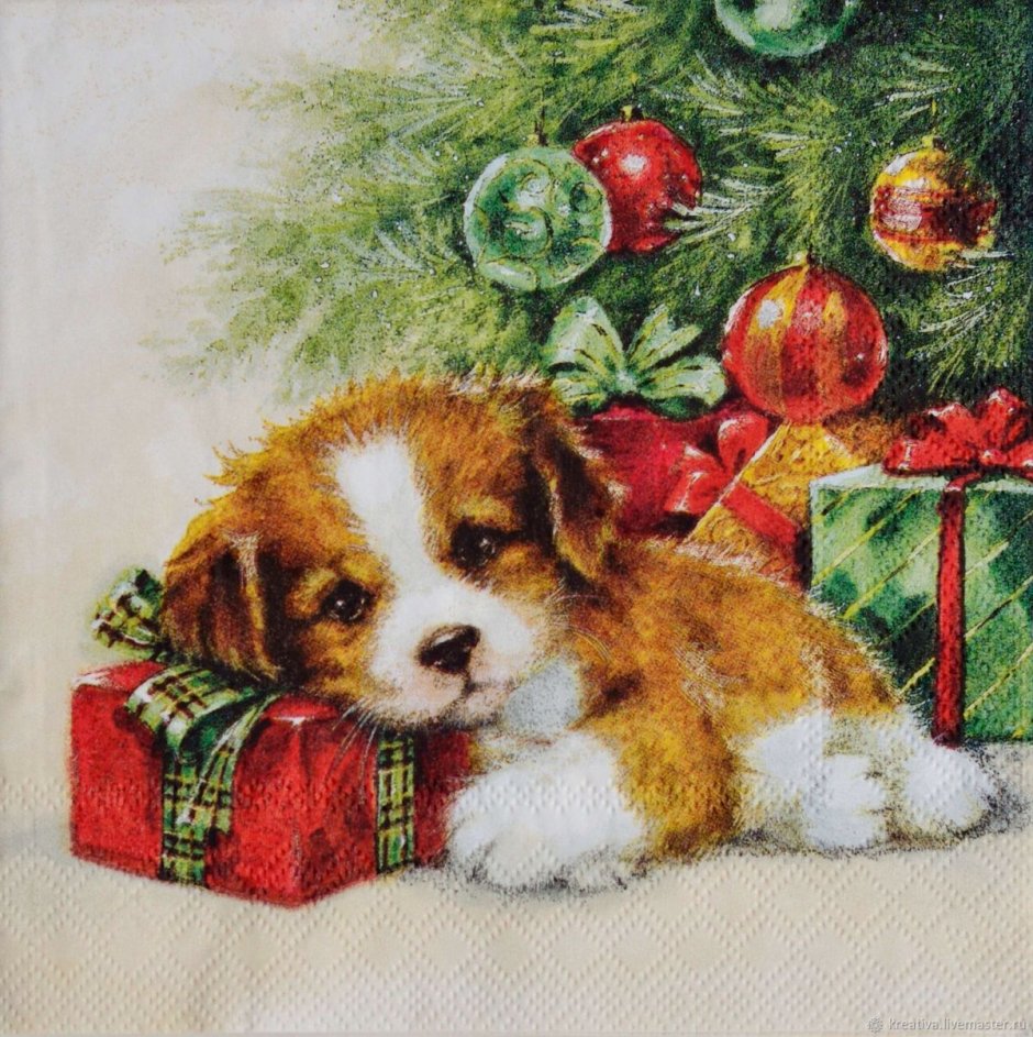 Рождественский щенок в живописи
