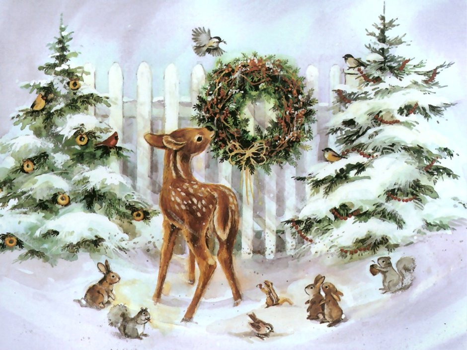Новогодние открытки с оленятами