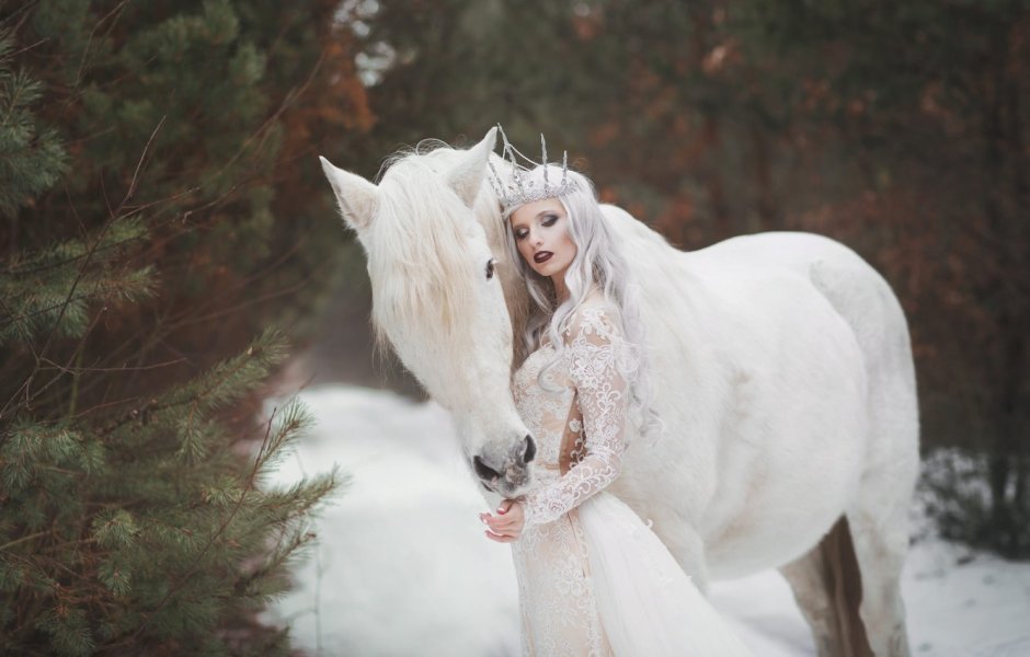 Фотосессия с белой лошадью