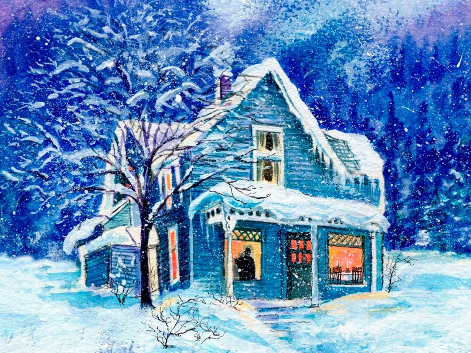Нарисовать зимний дом