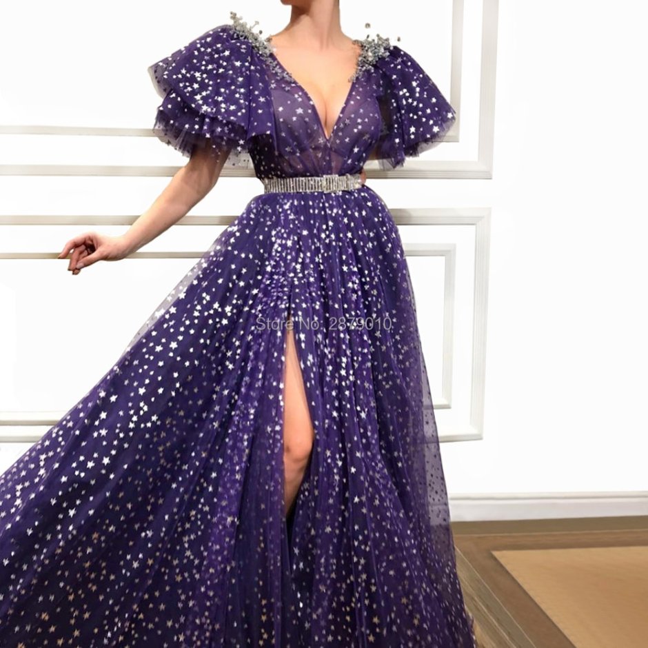 Лавандовое блестящее платье