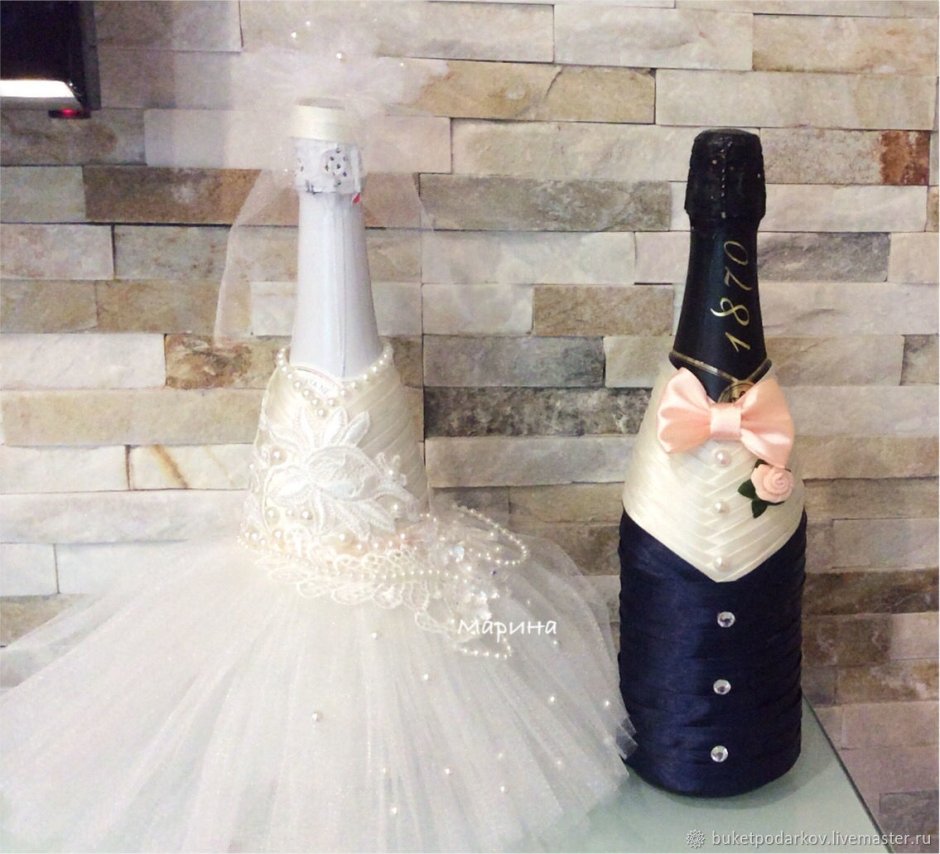 Украшения бутылок на свадьбу жениха и невесты