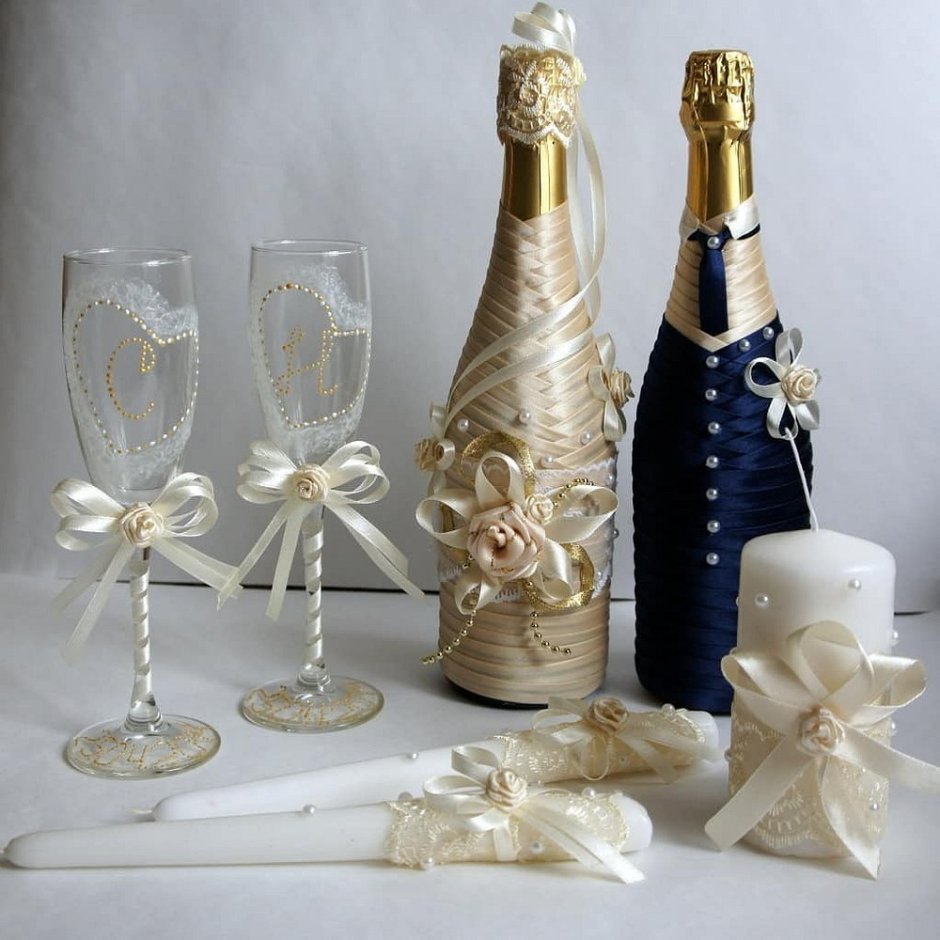 Бокалы и шампанское на свадьбу своими руками