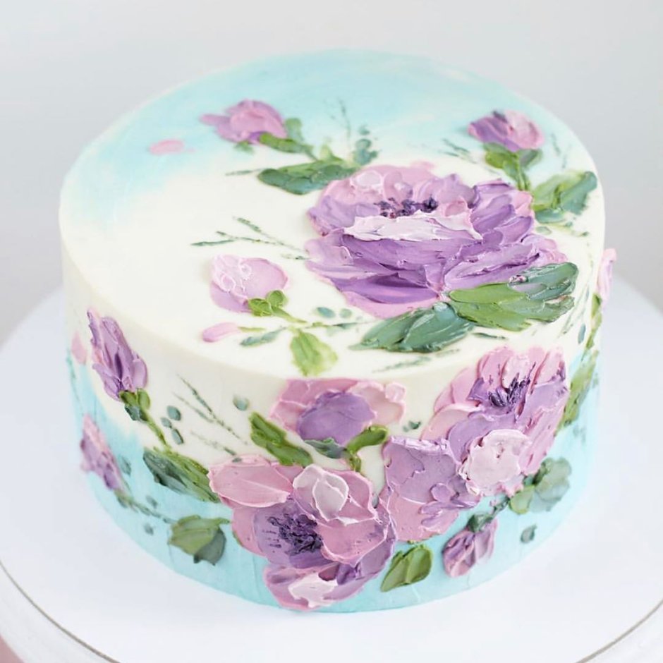 Торт с акварельными цветами
