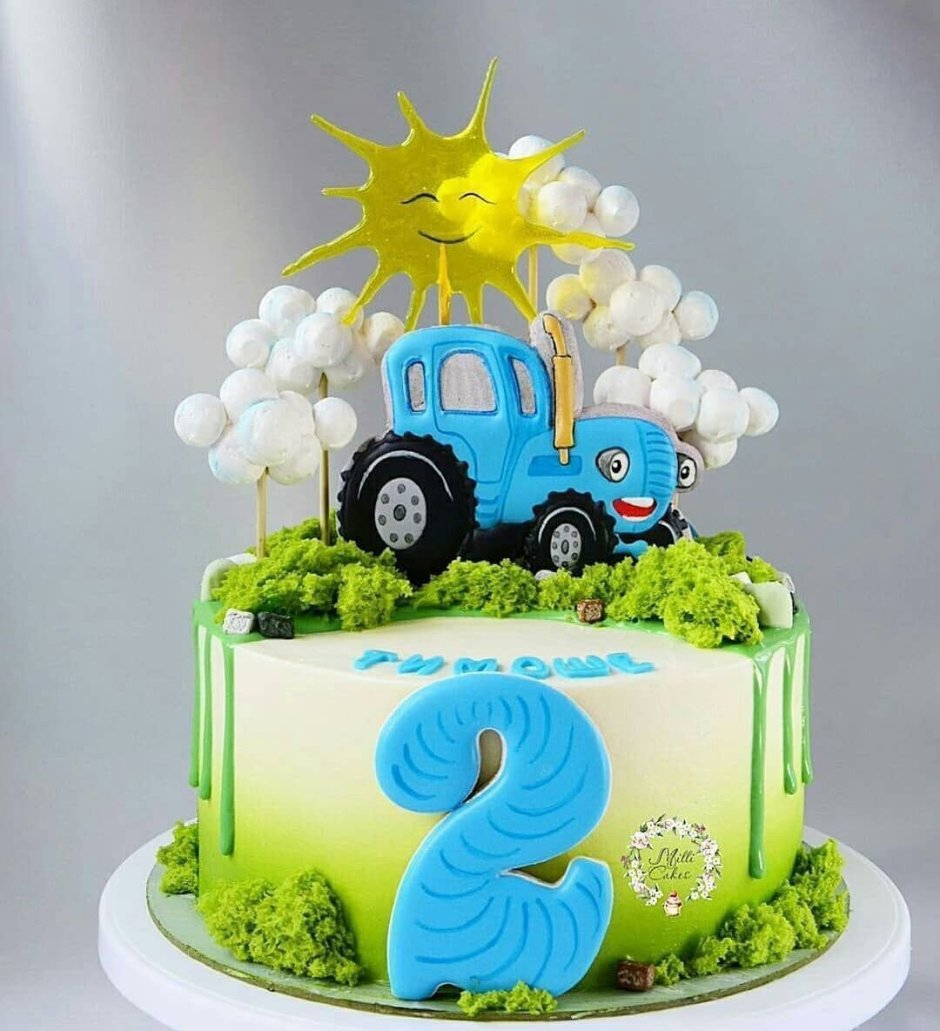 Торт синий трактор и Грузовичок Лева для мальчика