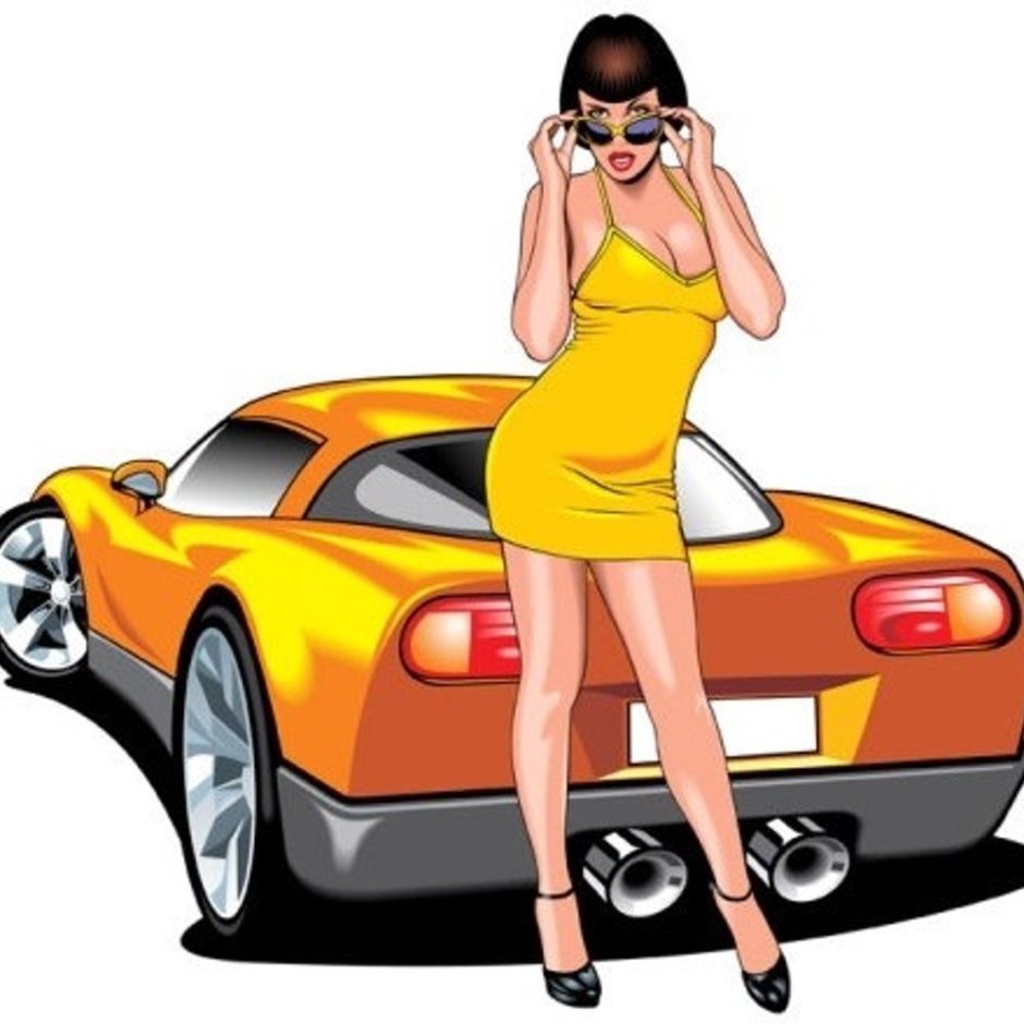 Картина девушка за рулем автомобиля