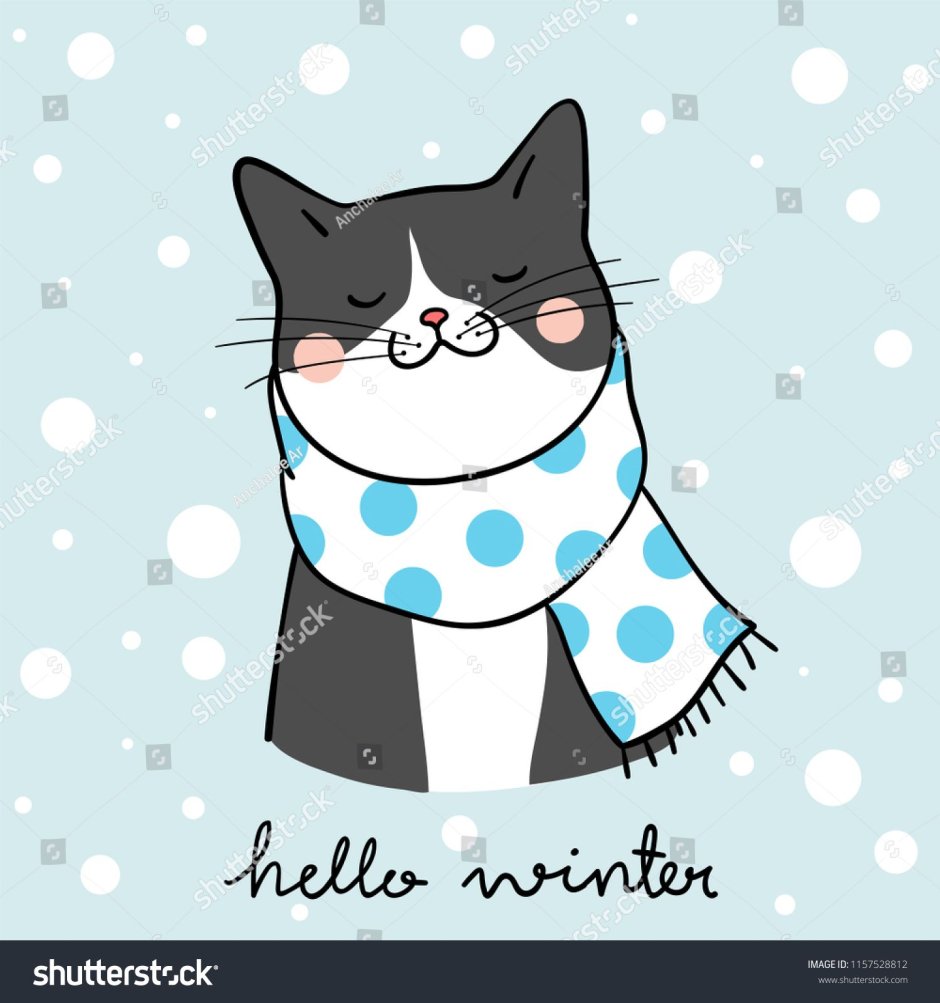 Котик в шарфике рисунок