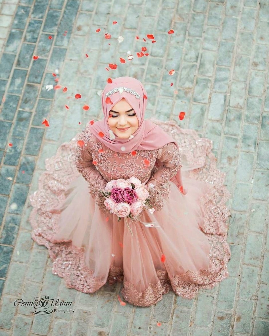 Хиджаб свадебный розовый