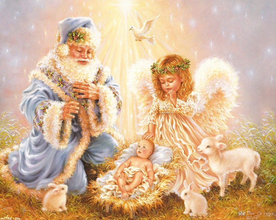 Рождественский фон с ангелами