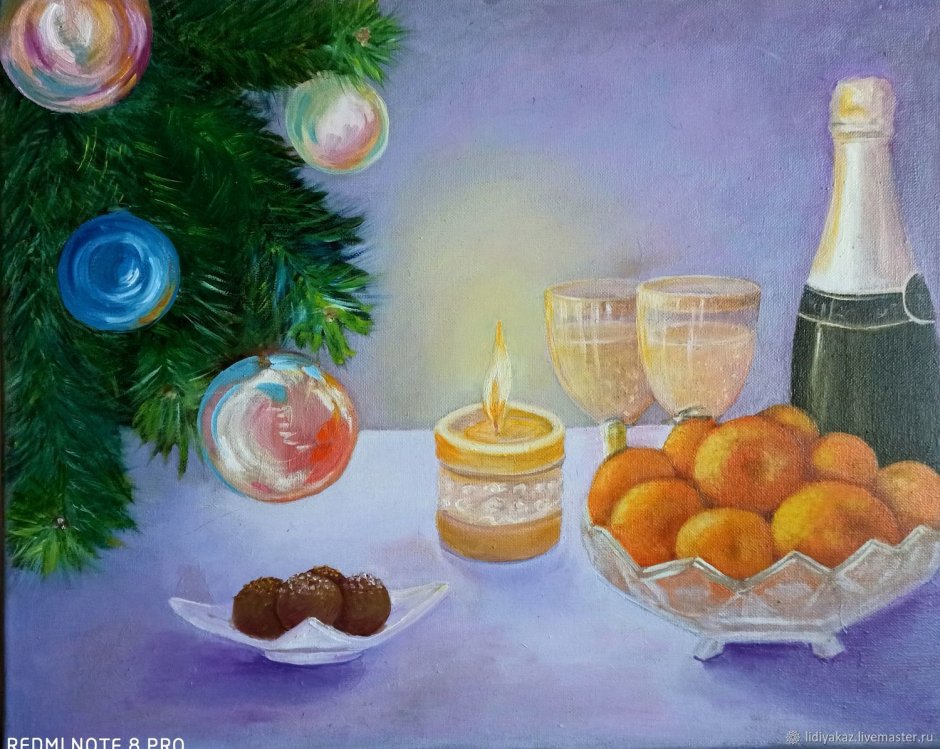 Новогодние картины маслом с мандаринами