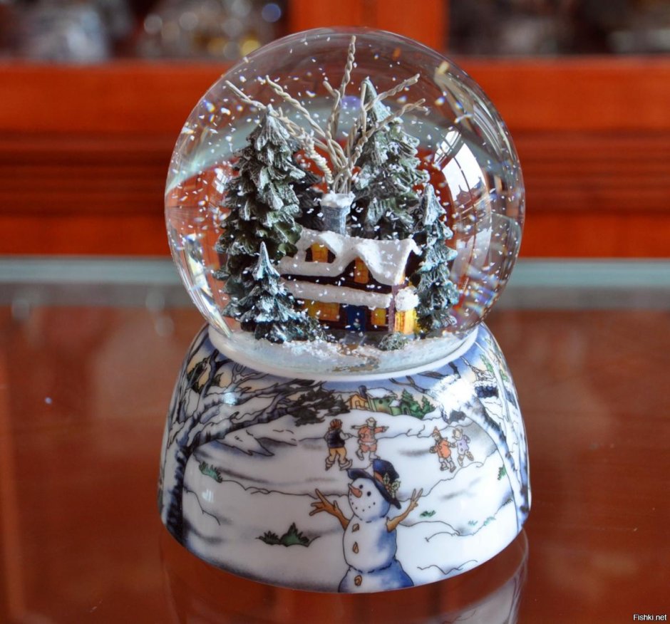 Елочная игрушка стеклянный шар со снеговиками