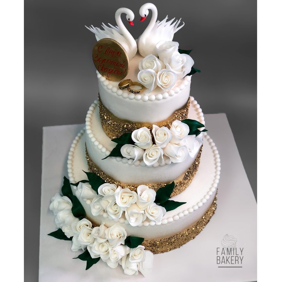 Свадебный торт двухъярусный с лебедями